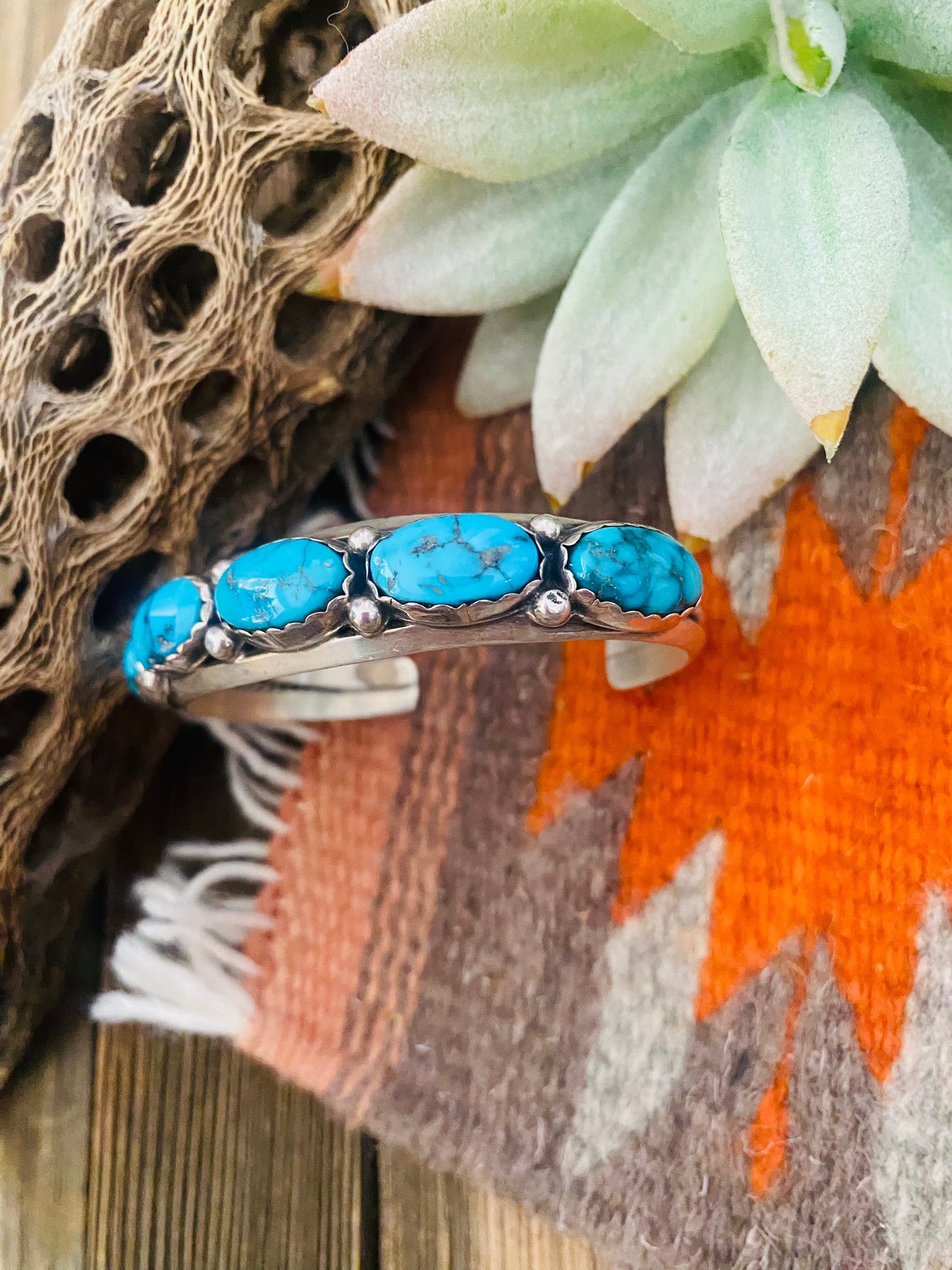Handcrafted Old Pawn Vintage Turquoise & Sterling Silver Cuff Bracelet /