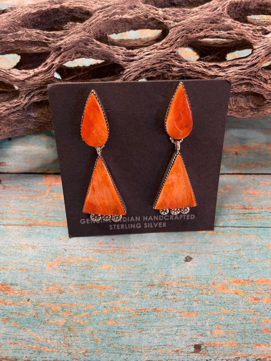 Handcrafted Sterling Silver And Coral Dangle Earrings