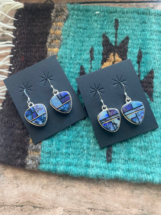 Handcrafted Blue Opal Web & Sterling Silver Dangle Earrings Signed