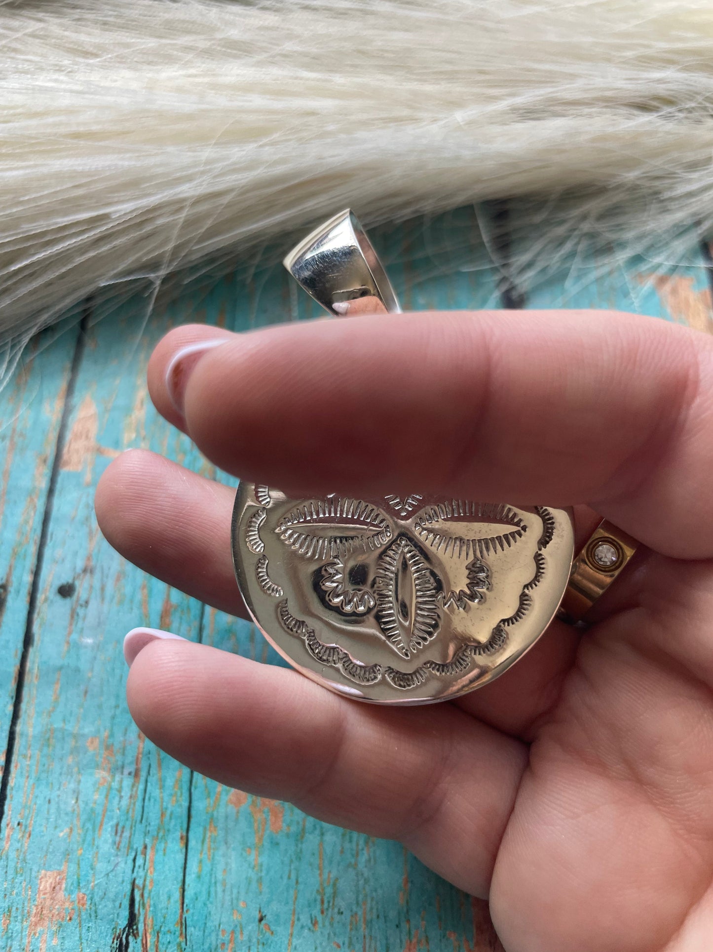 Handcrafted Multi Stone Inlay & Sterling Silver Circle Pendant