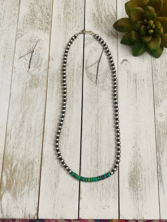 Handcrafted Turquoise & Sterling Silver Beaded 6mm Necklace 20”