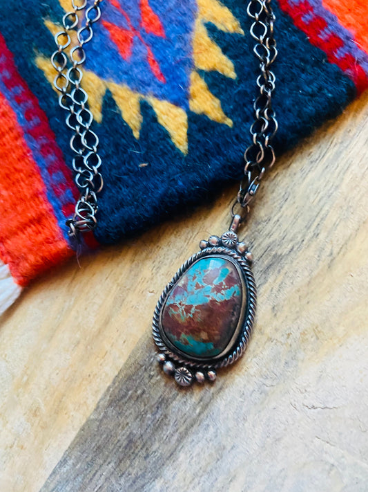 Handcrafted Sterling Silver & Royston Turquoise Necklace Signed