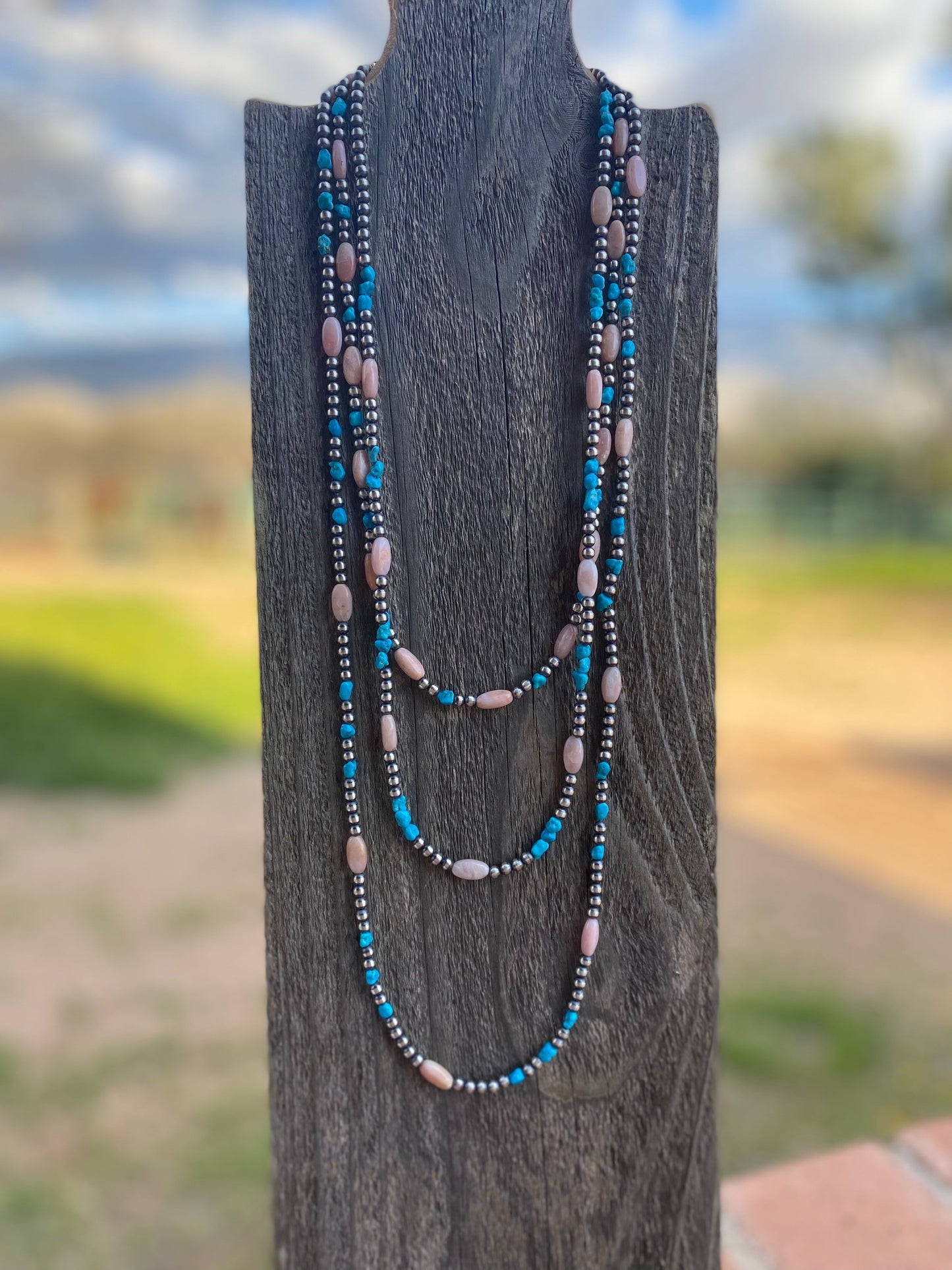 Handcrafted Sterling Silver Pearls with Kingman Turquoise and Pink Conch