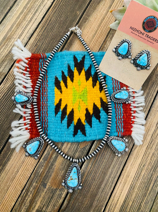 Handcrafted Sterling Silver & Turquoise Necklace Set by Eli Skeets