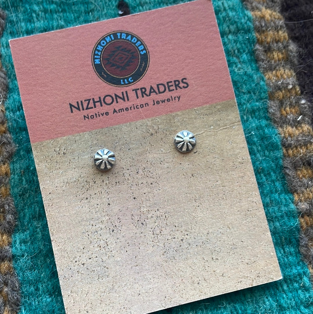 Navajo Sterling Silver 1/4” Concho Star Stud Earrings