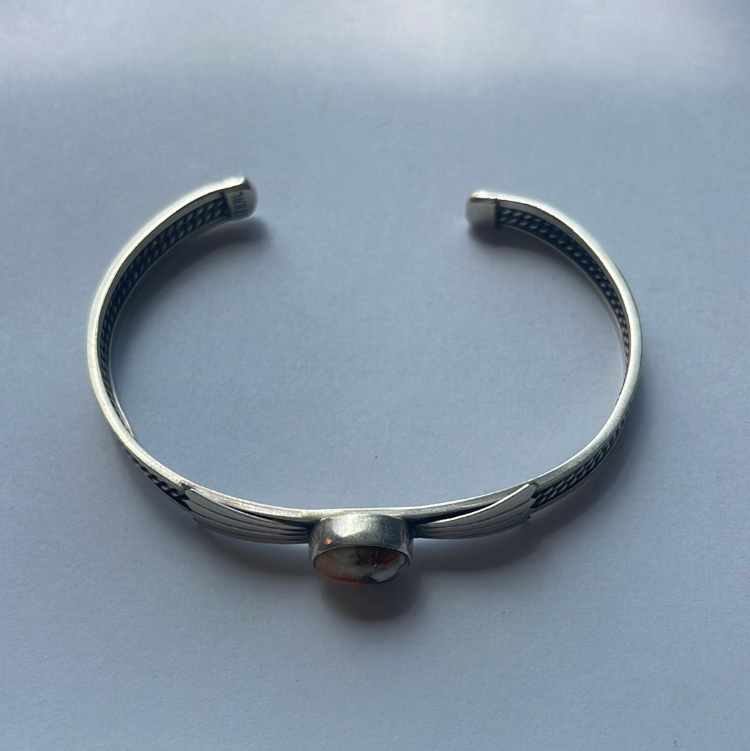Navajo Spice And Sterling Silver Single Stone Adjustable Cuff Bracelet