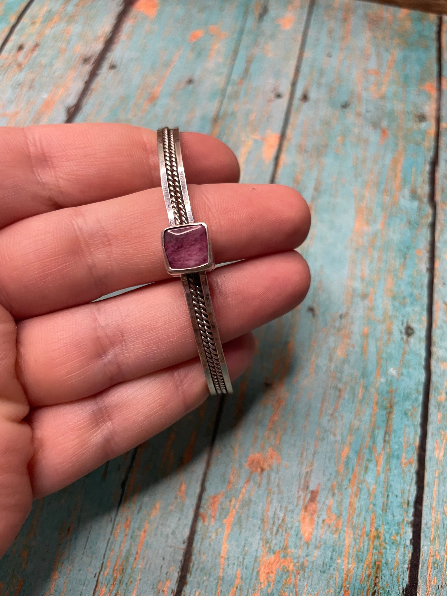 Handcrafted Purple Spiny & Sterling Silver Adjustable Cuff Bracelet