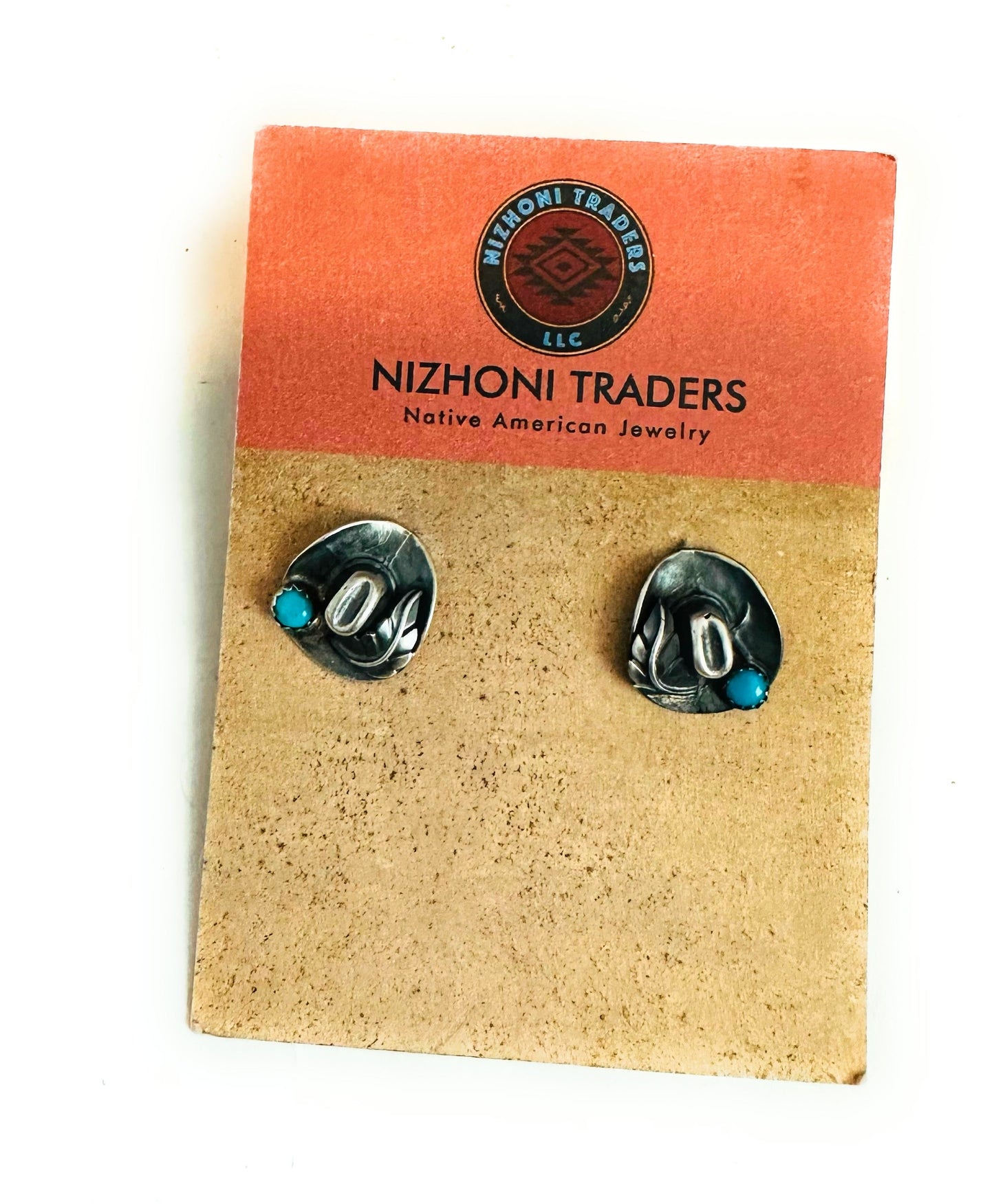 Handcrafted Mini Cowboy Hat Sterling Silver & Turquoise Stud Earrings