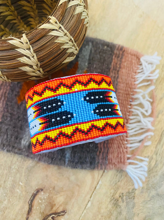 Handcrafted Made Beaded Leather Bracelet