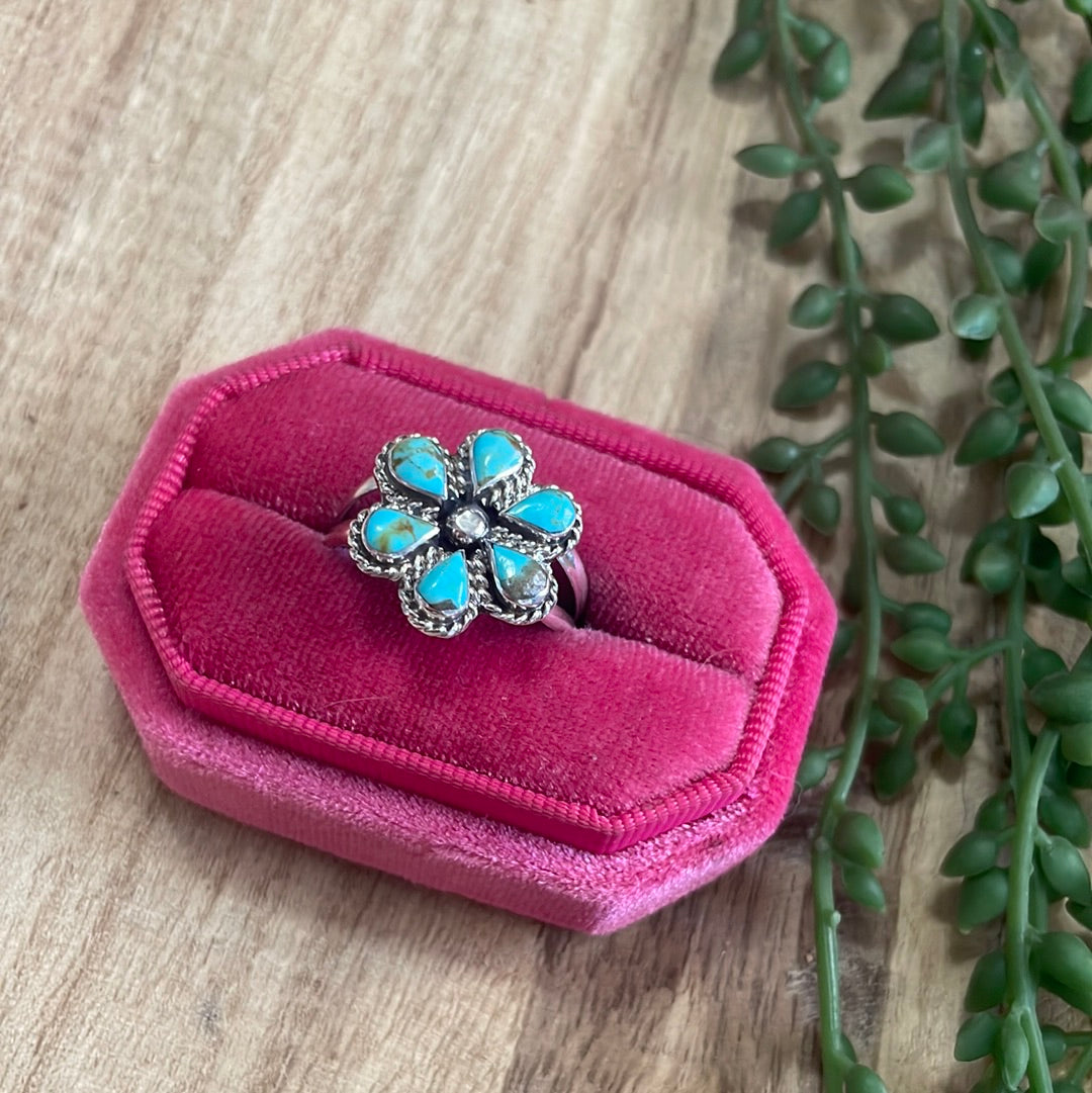 Navajo Turquoise & Sterling Silver Flower Ring