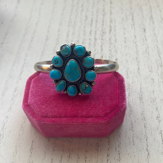 Handcrafted Sterling Cuff & Turquoise Adjustable Cuff Bracelet Signed /