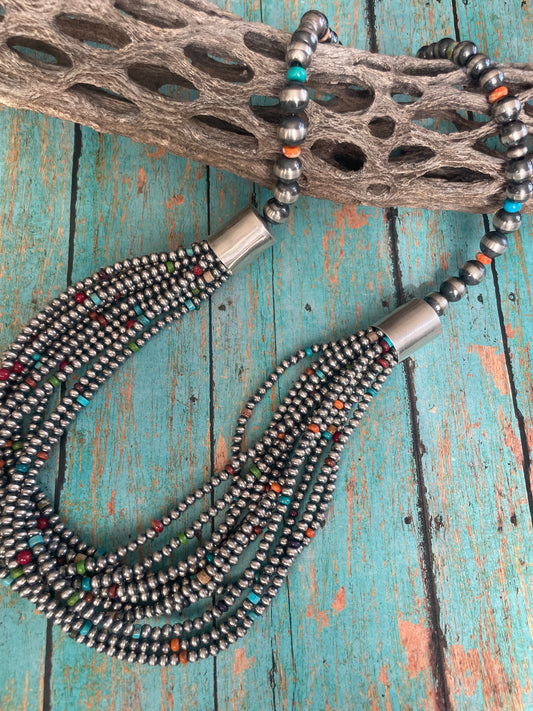Handcrafted Pearl Multi Stone 4mm-10mm 12 Strand Necklace