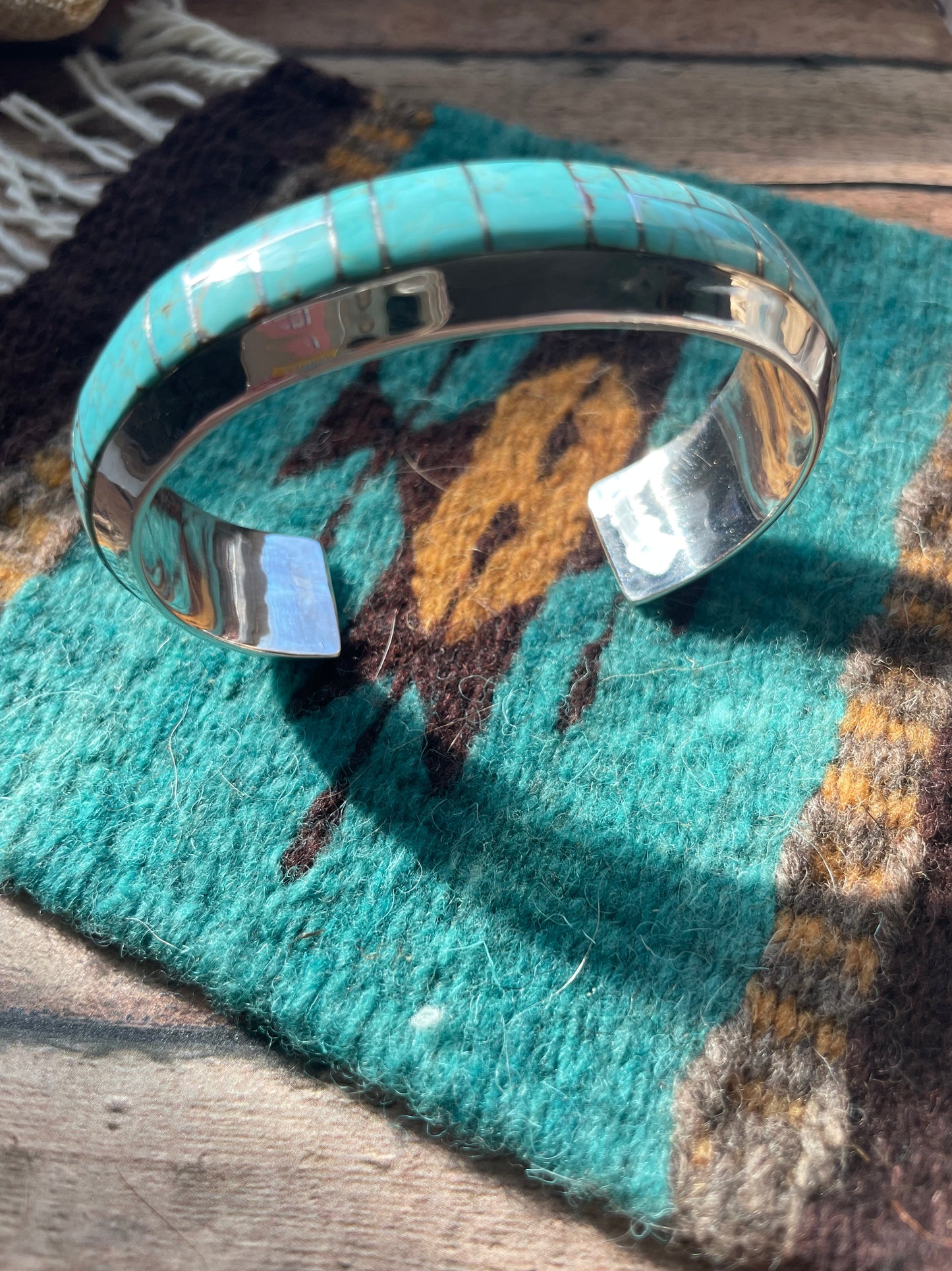 Handcrafted Handmade Sterling & Number 8 Turquoise Cuff