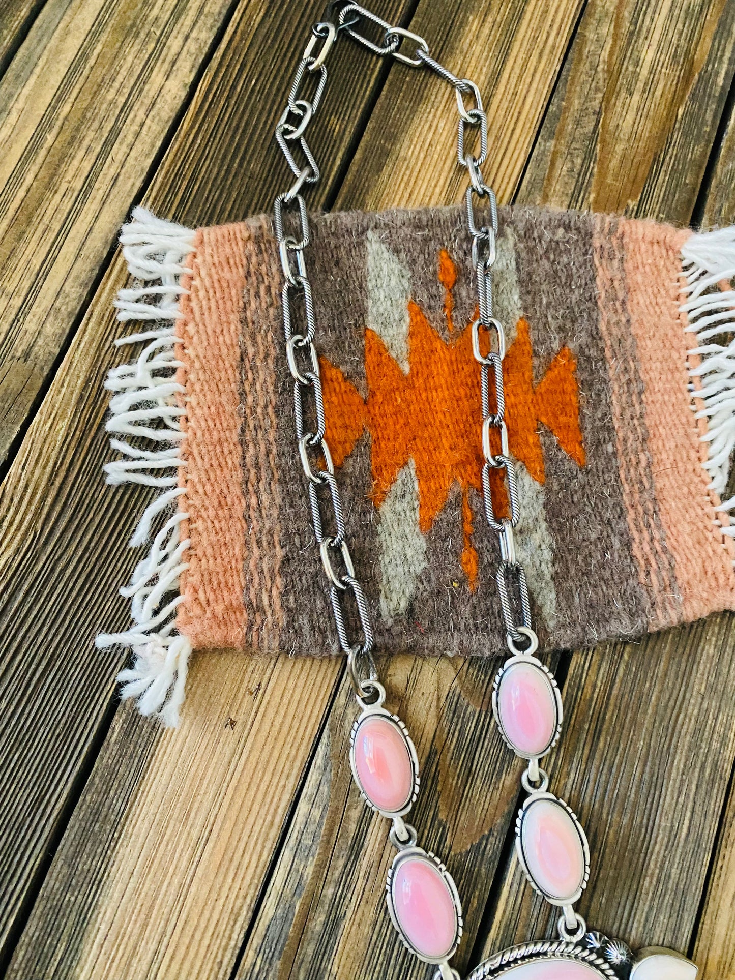 Handcrafted Queen Pink Conch Shell And Sterling Silver Cluster Necklace