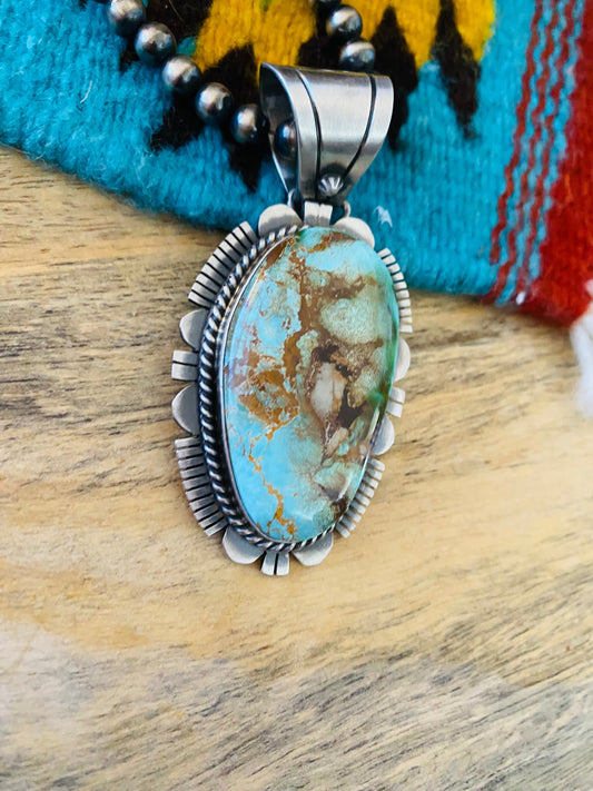 Handcrafted Royston Turquoise and Sterling Silver Pendant by Russell Sam