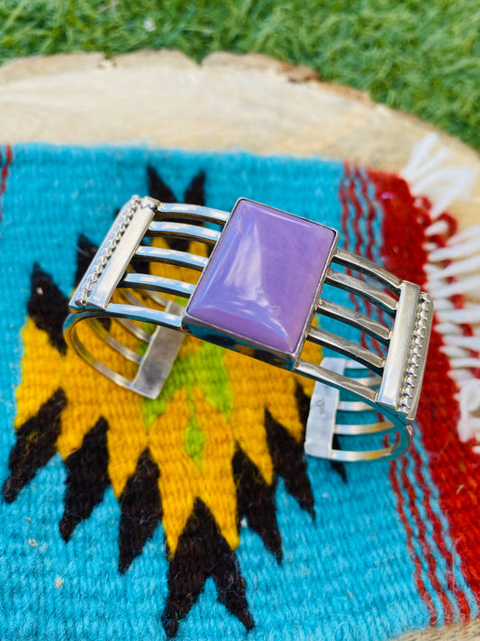 Handcrafted Purple Kingman Turquoise & Sterling Silver Cuff Bracelet Signed