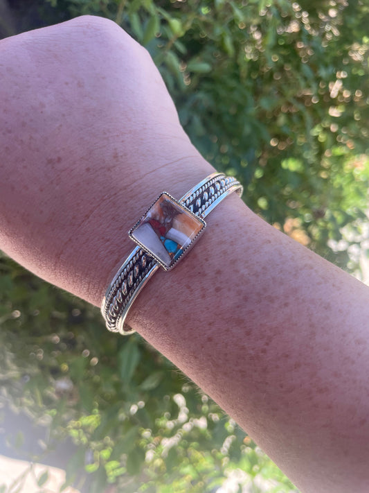 Handcrafted Spice And Sterling Silver Square Bar Adjustable Bracelet Cuff