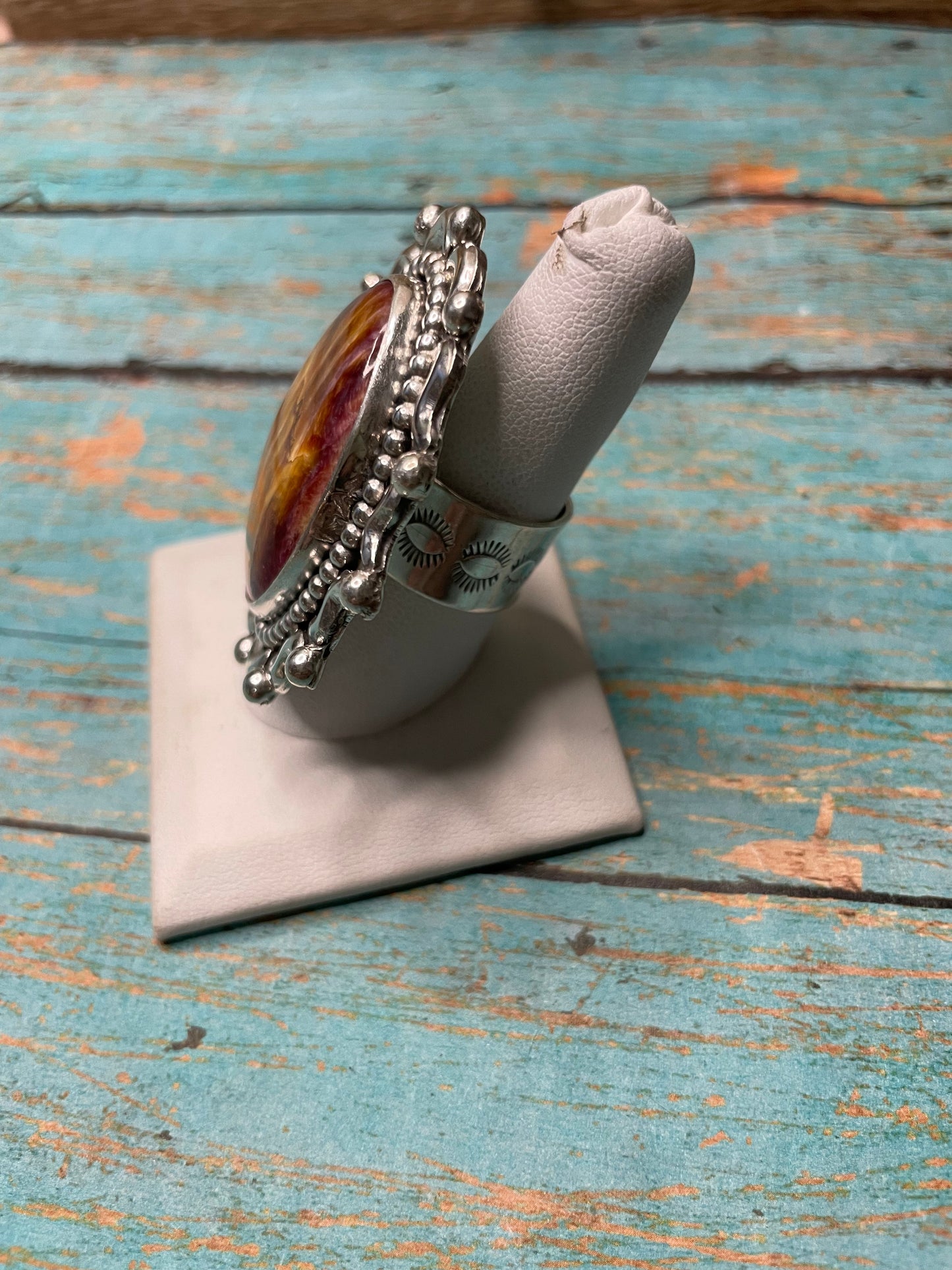 Handcrafted Spiny Sterling Silver Adjustable Ring Signed