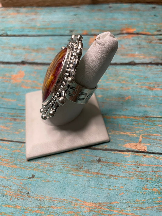 Handcrafted Spiny Sterling Silver Adjustable Ring Signed