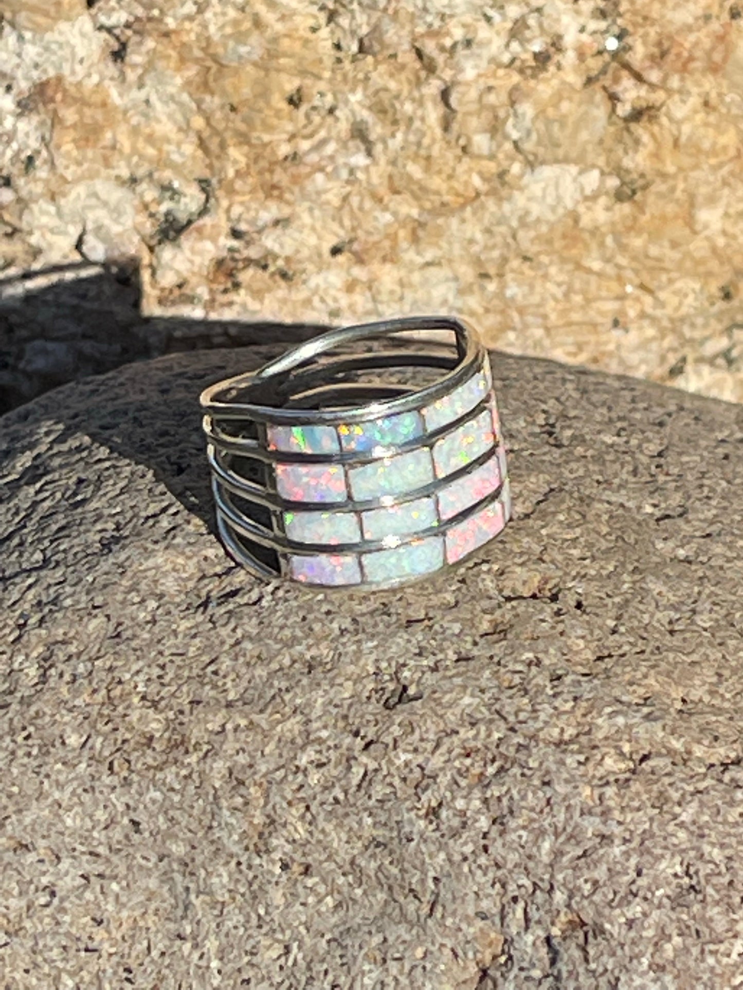 Handcrafted White Fire Opal 4 Row Stacker
