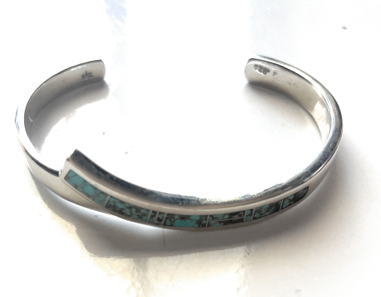 Handcrafted Handmade Sterling & Number 8 Turquoise Inlay Cuff Bracelet