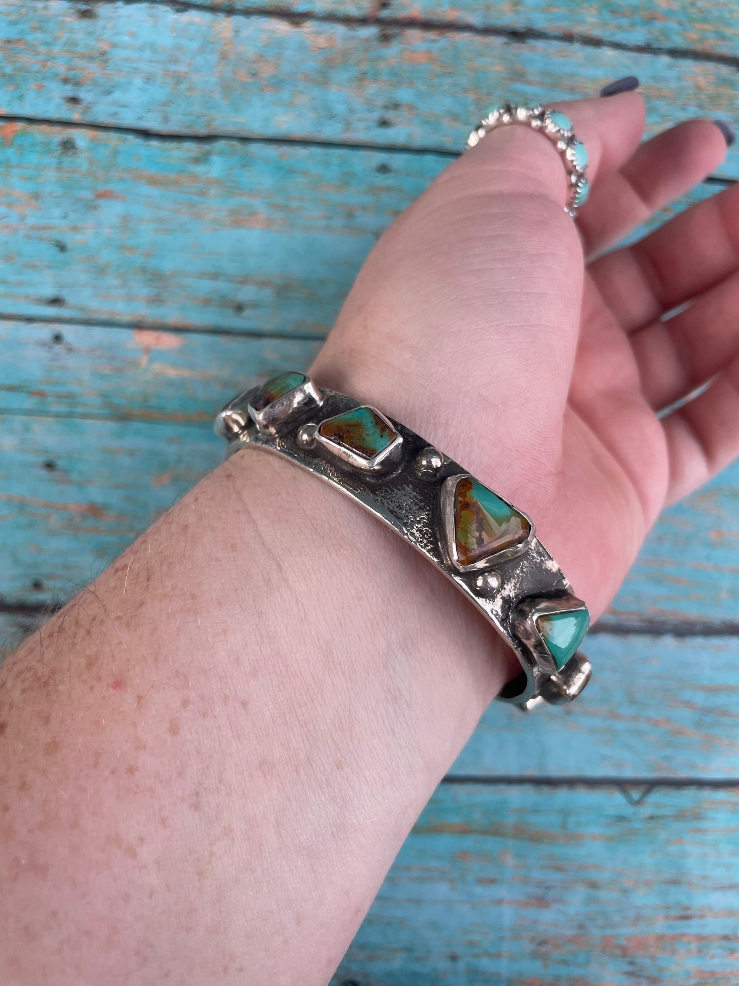 Handcrafted Native Royston Turquoise Sterling Silver  Bangle By Jude Candeleria