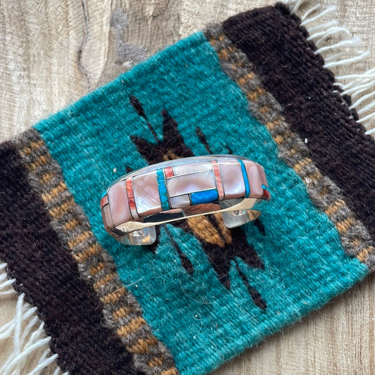 Handcrafted Multi Stone & Sterling Silver Inlay Cuff Bracelet