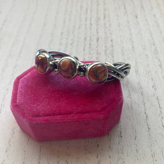 Handcrafted Pink Dream Mojave & Sterling Silver Cuff Bracelet Signed