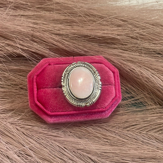 Gorgeous Handcrafted Pink Peruvian Opal And Sterling Silver Adjustable Ring