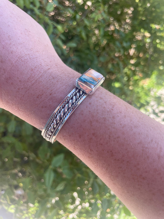 Handcrafted Spice And Sterling Silver Rectangle Bar Adjustable Bracelet Cuff