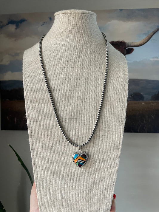 Handcrafted Sterling Silver And Multi Stone Inlay Pendant