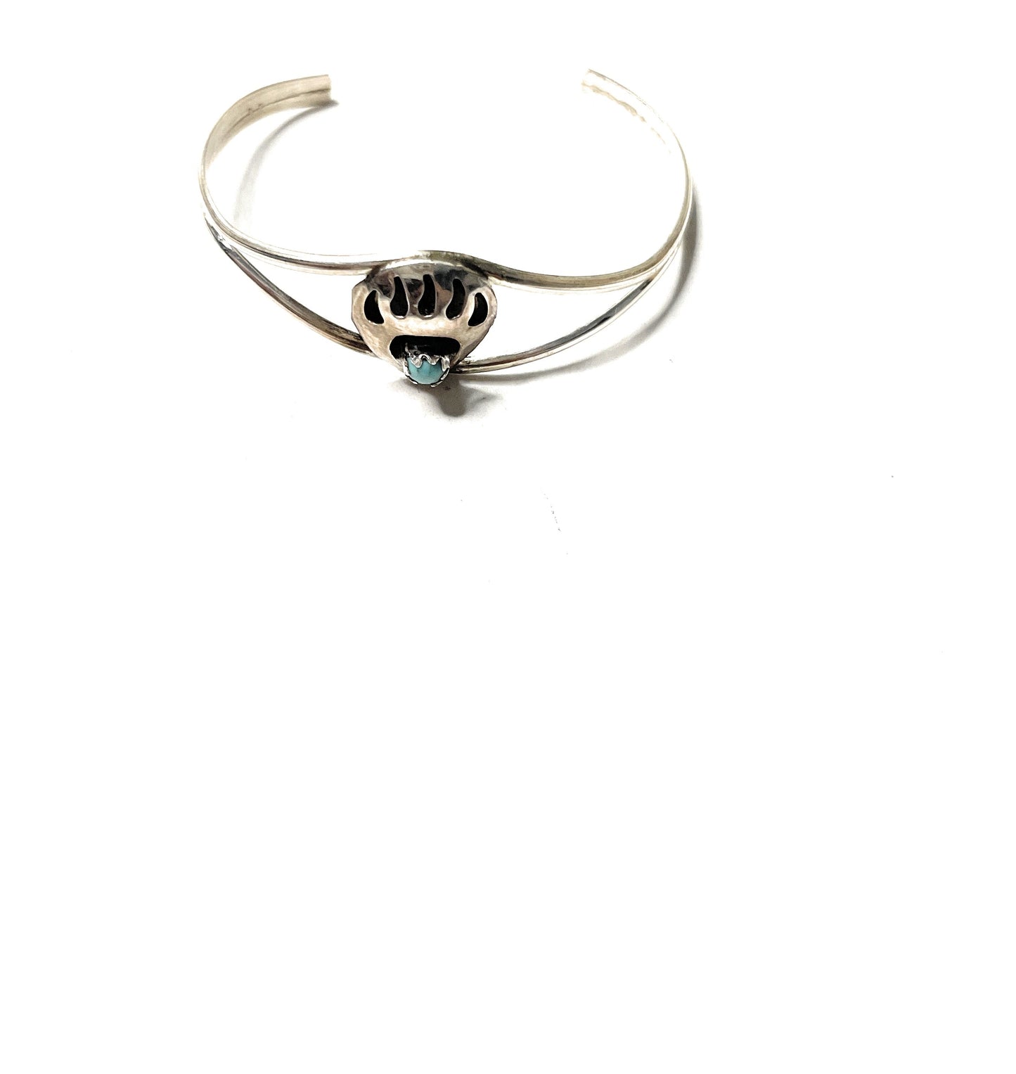 Handcrafted Sterling Silver And Turquoise Baby Bear Paw Cuff Bracelet