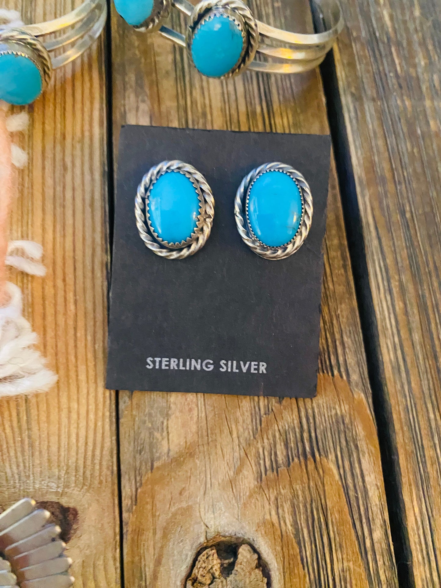 Old Pawn Vintage Handcrafted Turquoise And Sterling Silver 4 Piece Set