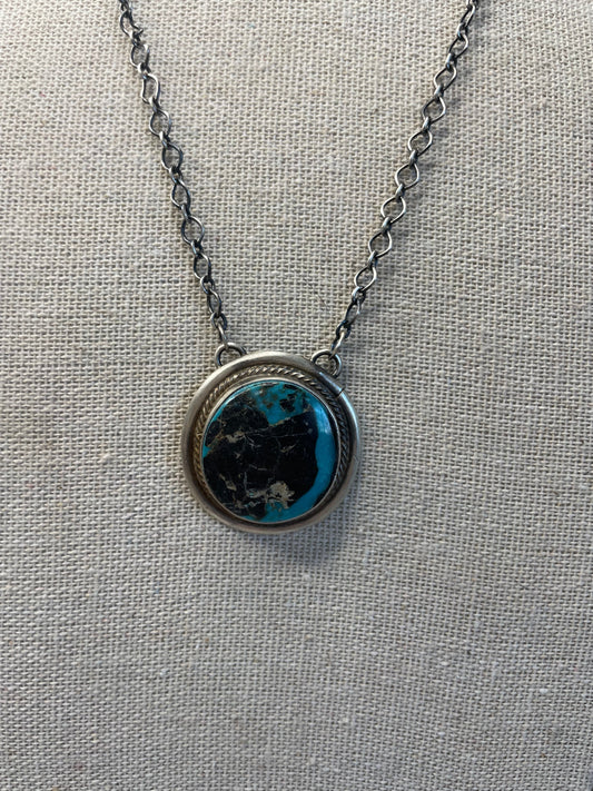 Handcrafted Sterling Silver And Kingman Turquoise Necklace Signed