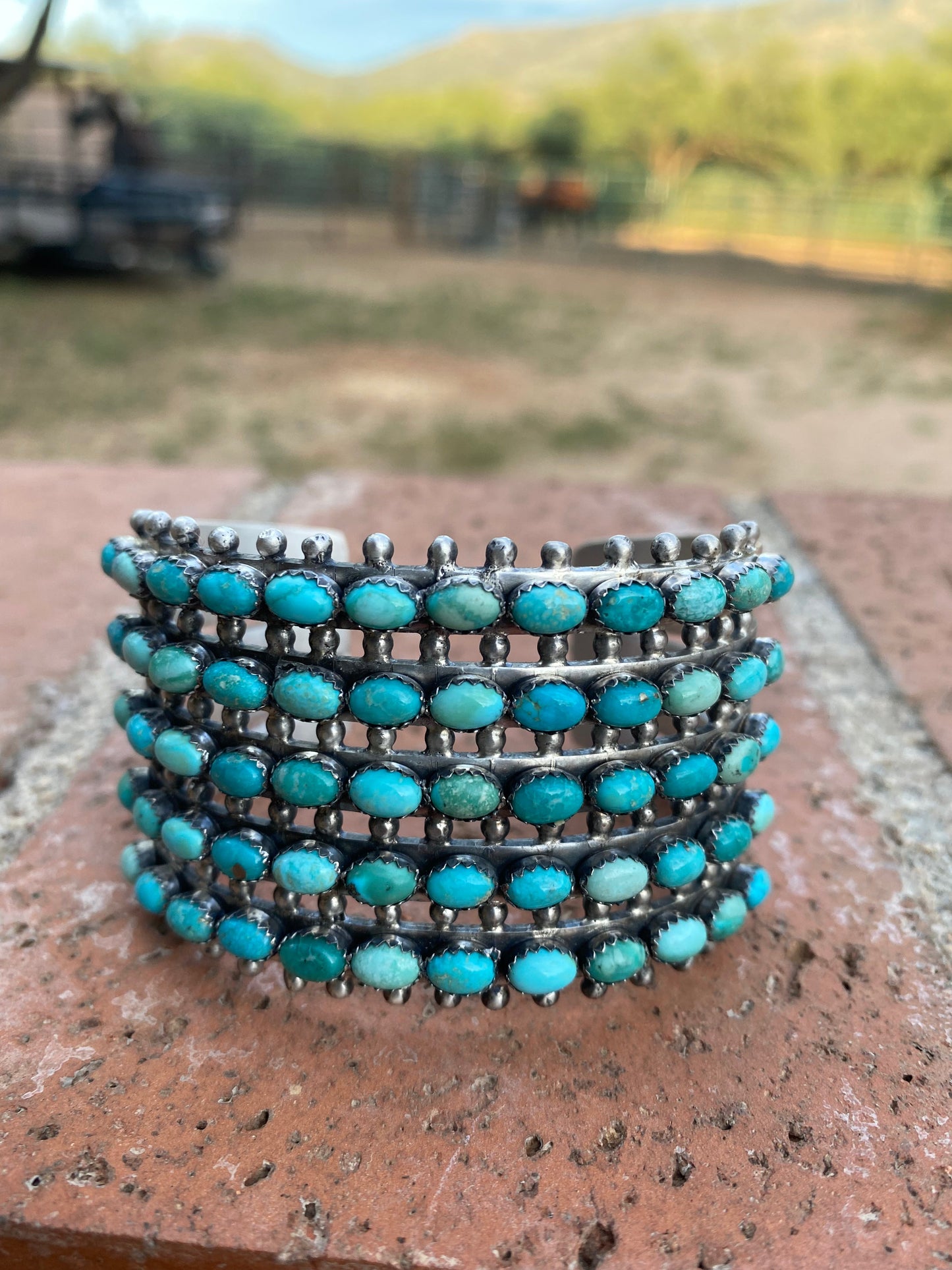 Mark Yazzie Handcrafted Sterling Silver & Carico Lake Turquoise Cuff Bracelet Signed /