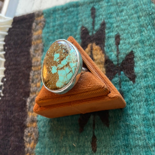 Handcrafted Number 8 Turquoise & Sterling Silver Ring Size 10 Signed J Chee