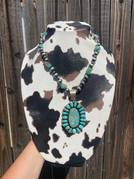 Beautiful Handcrafted Sterling Silver Beaded Turquoise Necklace With Pendant Signed Ella Peter