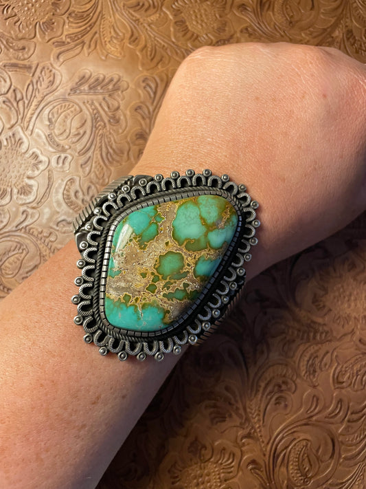 Handcrafted Sterling Silver & Turquoise Cuff Bracelet Signed