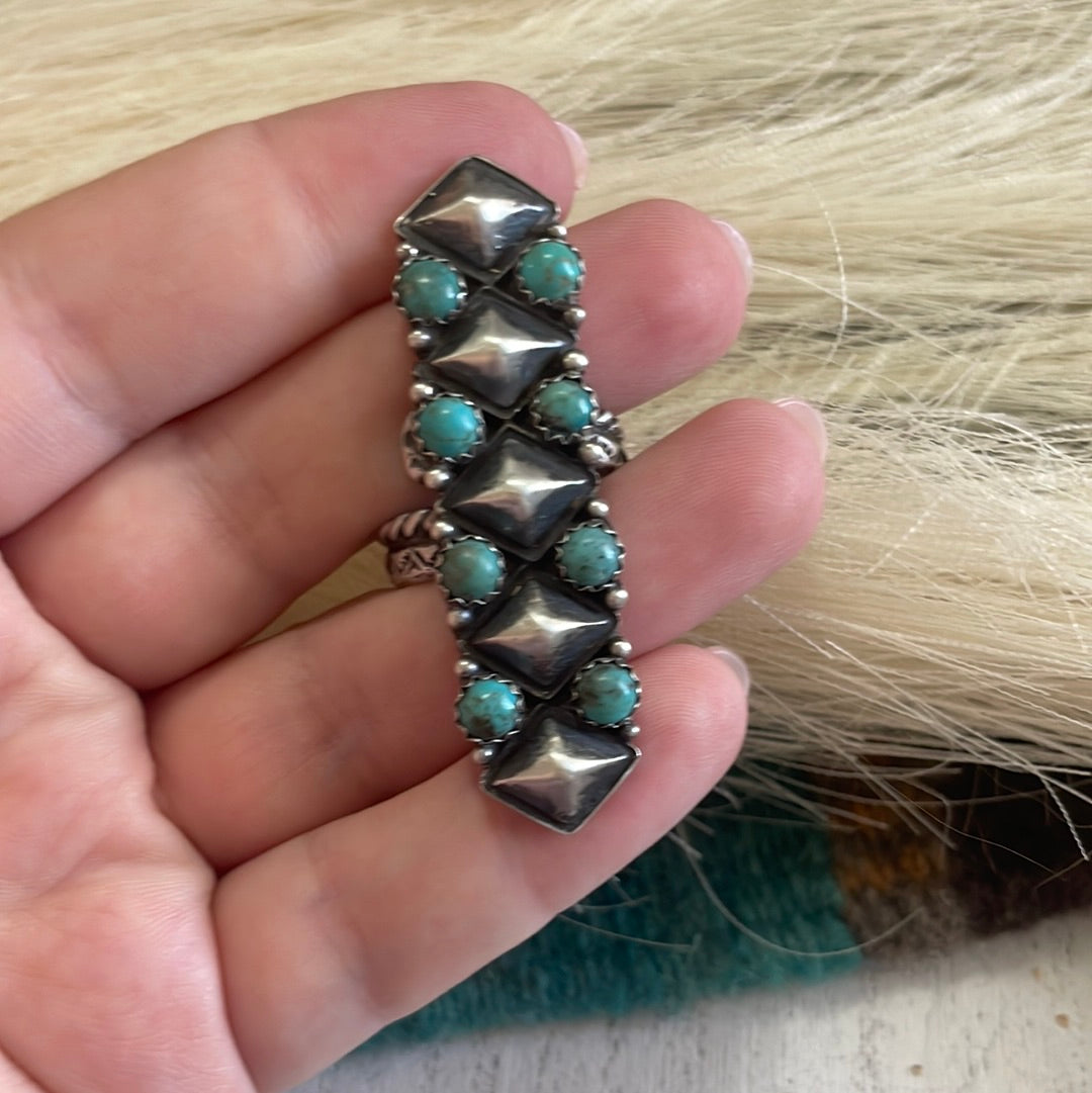 Handcrafted Turquoise Sterling Silver Adjustable Ring Signed Russell Sam