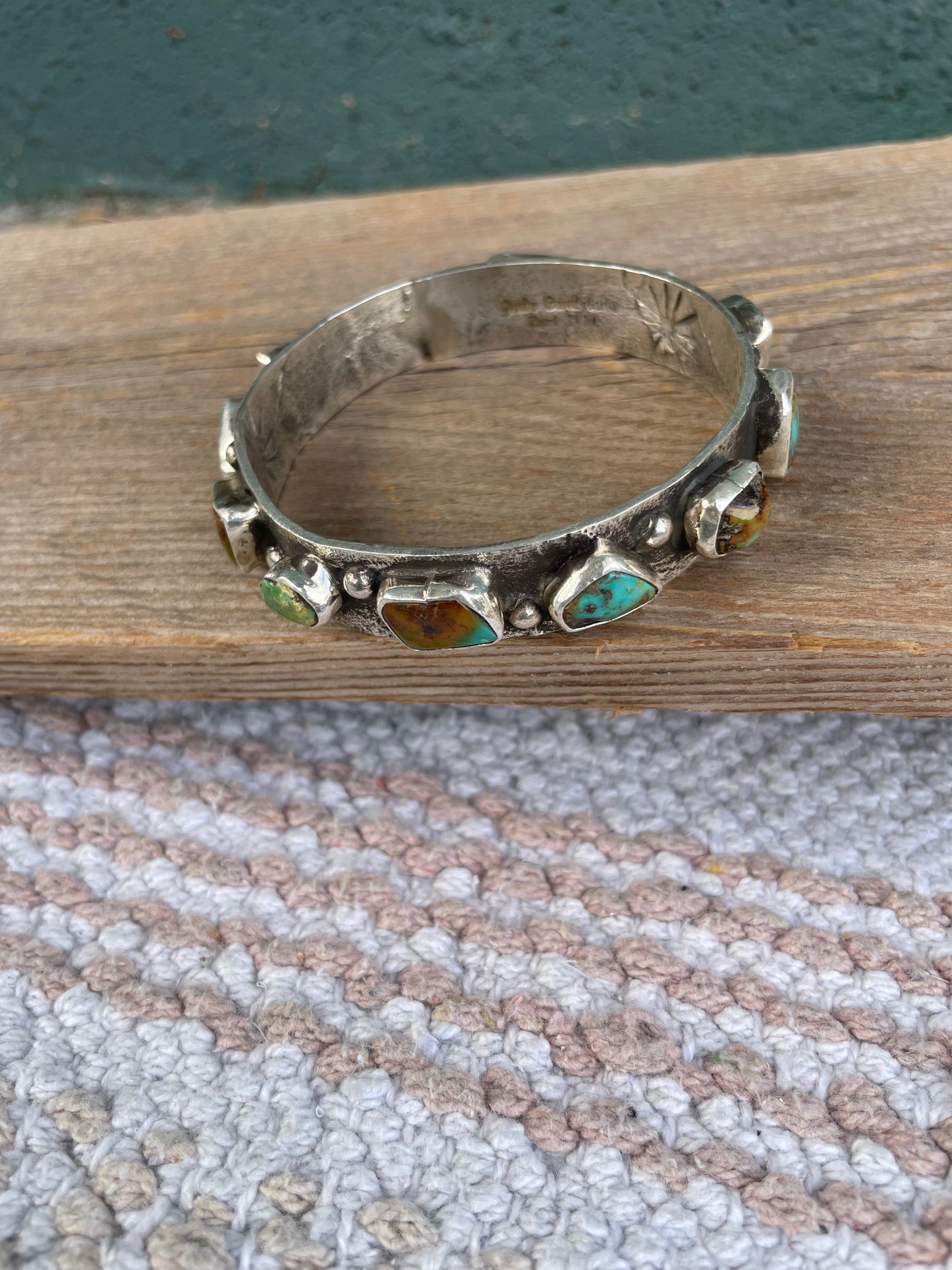 Handcrafted Native Royston Turquoise Sterling Silver  Bangle By Jude Candeleria