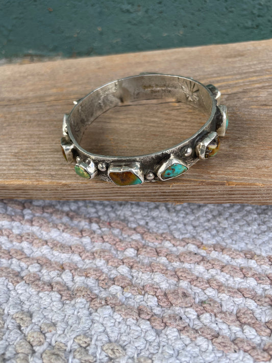 Handcrafted Native Royston Turquoise Sterling Silver  Bangle By Jude Candeleria