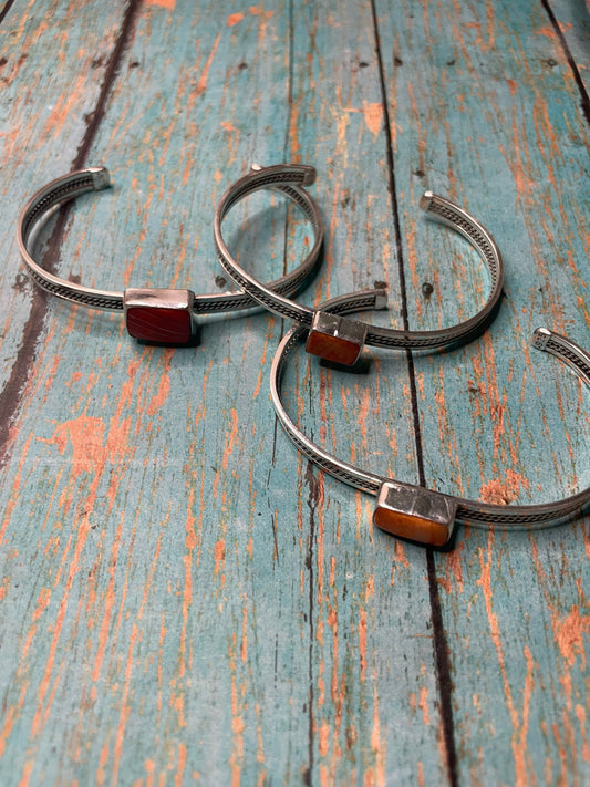 Handcrafted Orange Spiny & Sterling Silver Adjustable Cuff Bracelet