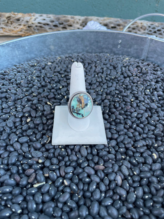 Handcrafted Golden Hills Turquoise And Sterling Silver Adjustable Ring