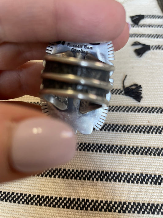 Navajo Turquoise & Sterling Silver Ring Size 10 Signed Russell Sam