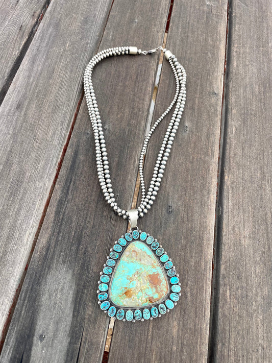 Handcrafted Turquoise & Sterling Silver 3 Strand Necklace Signed B. Yellowhorse