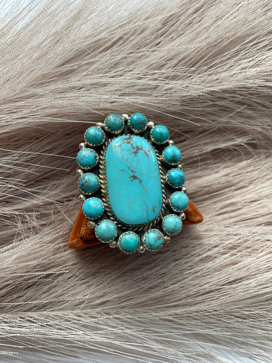 Handcrafted Turquoise & Sterling Silver Ring Size 7 Signed Robert Shakey