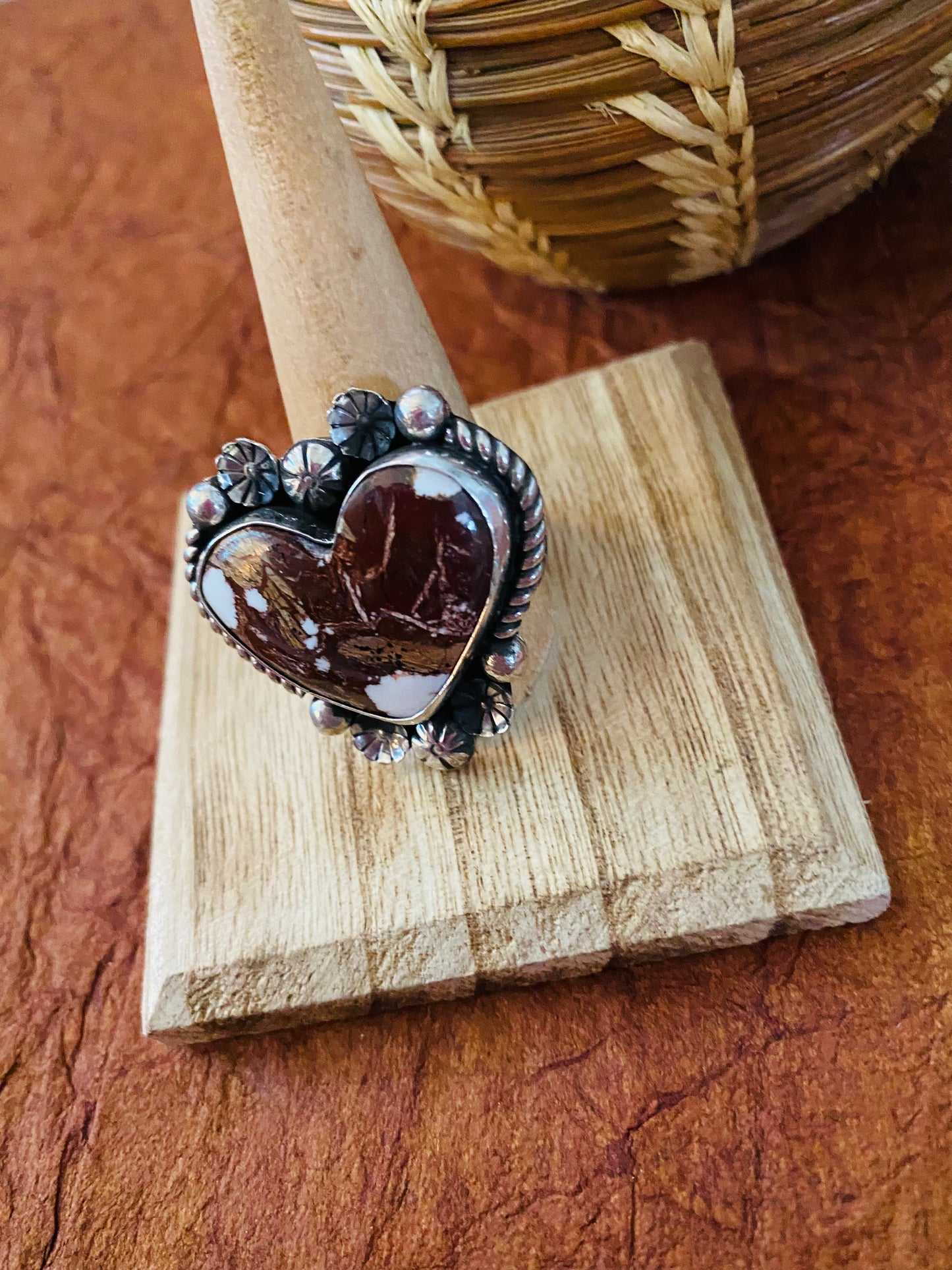 Handcrafted Wild Horse And Sterling Silver Heart Ring