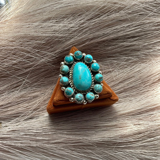 Handcrafted Turquoise & Sterling Silver Ring Size 9 Signed Robert Shakey