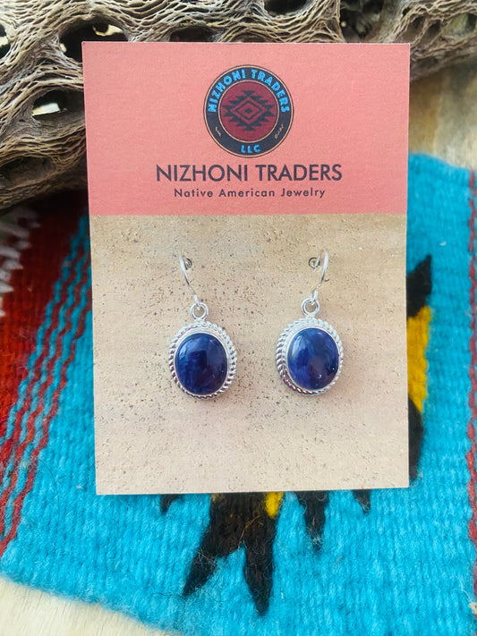 Handcrafted Charoite & Sterling Silver Dangle Earrings Signed