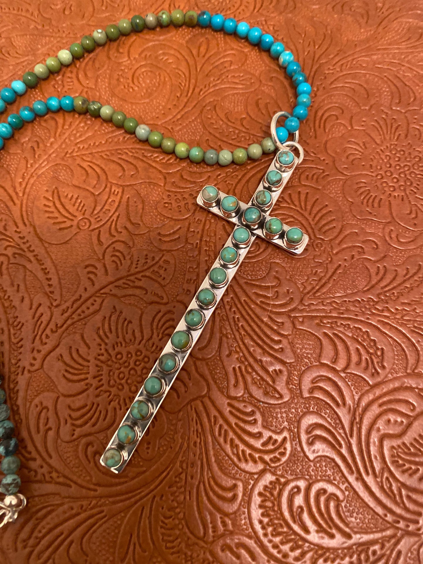 Handmade Royston Turquoise & Sterling Silver Cross Pendant